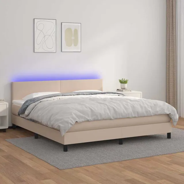 vidaXL Boxspring met matras en LED kunstleer cappuccinokleur 180x200cm Bruin