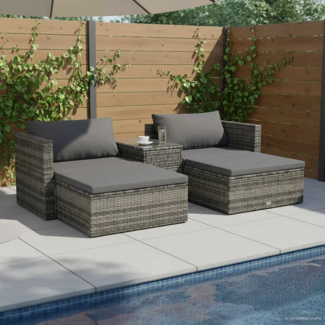 vidaXL 5-delige Loungeset met kussens poly rattan grijs, foto 2
