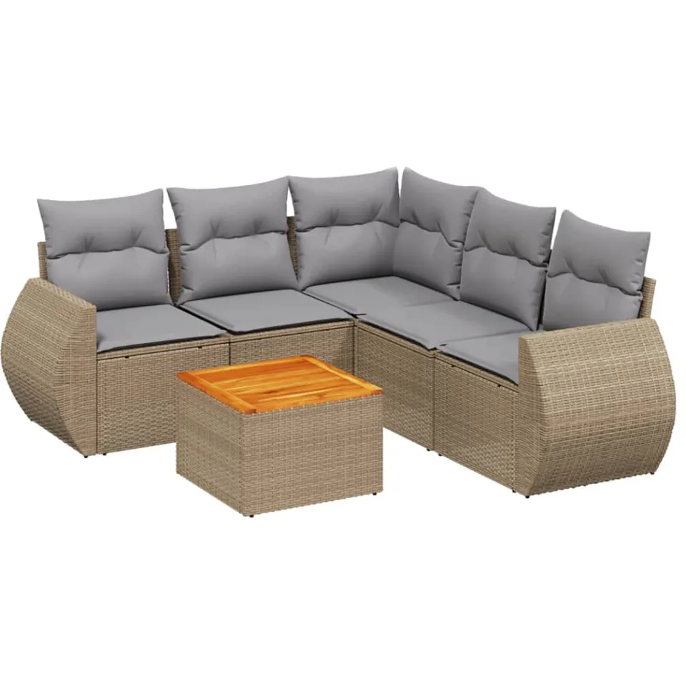 vidaXL 6-delige Loungeset met kussens poly rattan beige, foto 3