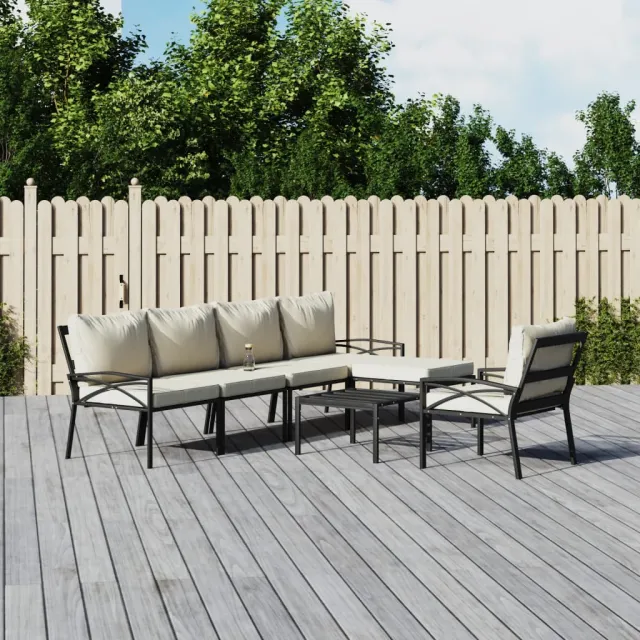vidaXL 7-delige Loungeset met kussens staal zandkleurig, foto 2