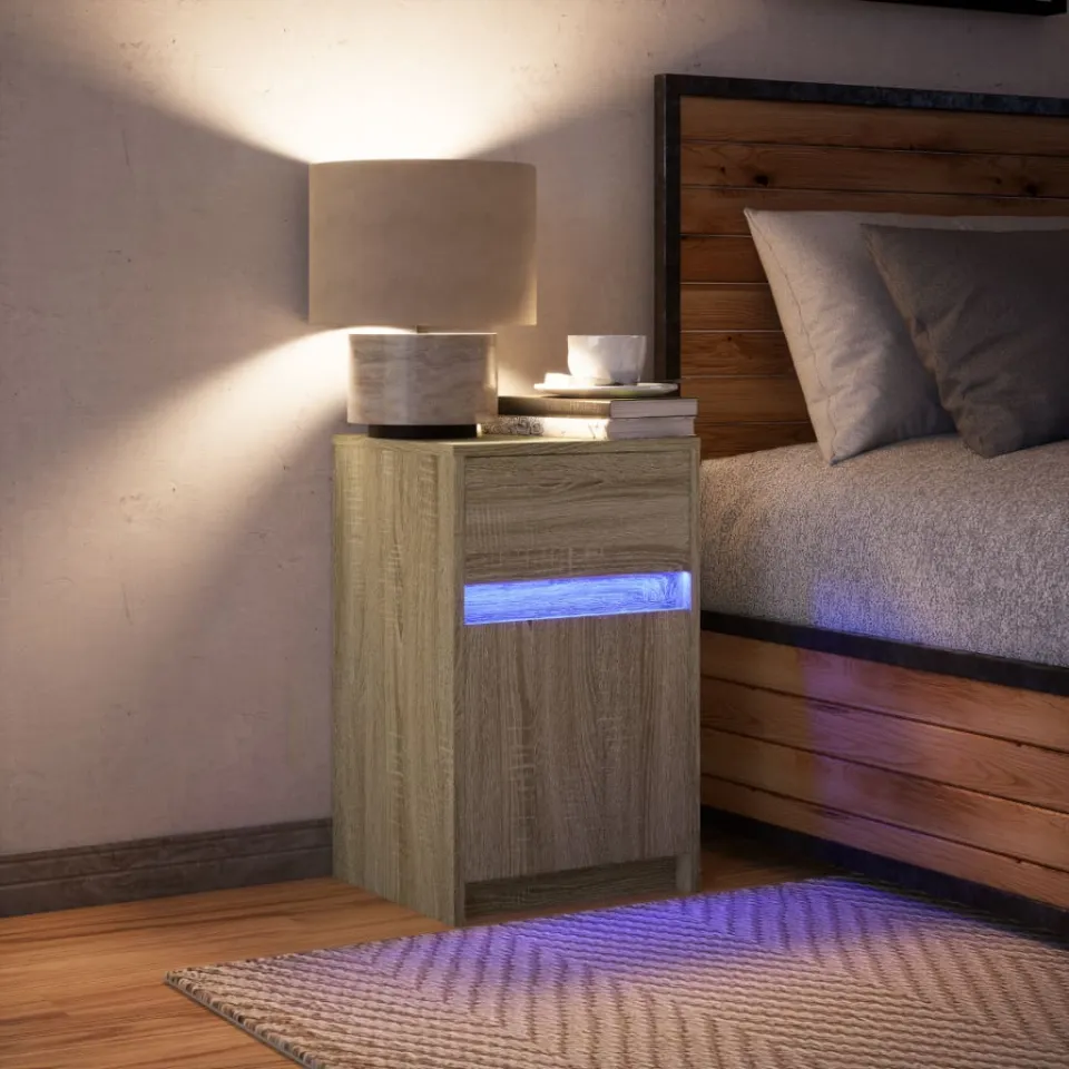 vidaXL Nachtkastje met LED-verlichting bewerkt hout sonoma eikenkleur, foto 2