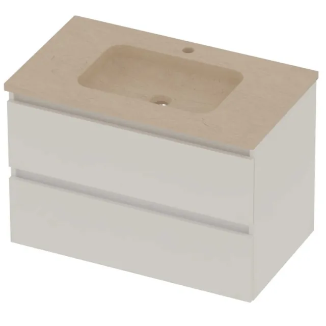 Basic-Line Rocky 46 Badmeubelset Hardsteen 1 Kraangat Greeploos 80x46x54 cm Mat White Sand Stone Beige