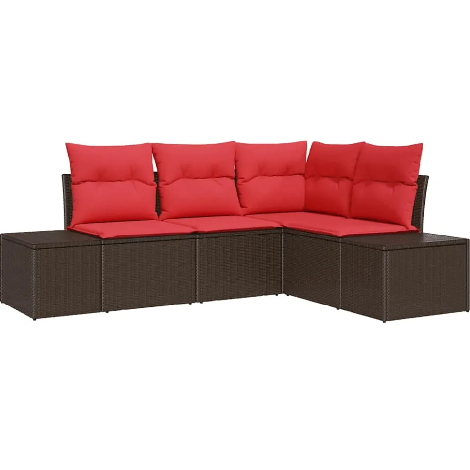 vidaXL Tuinbankenset 4 st Bruin en Rood poly rattan