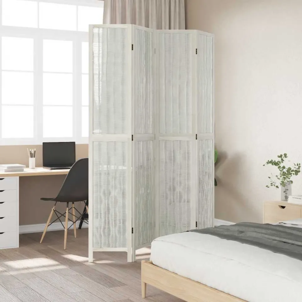 vidaXL Kamerscherm met 4 panelen massief paulowniahout wit, foto 3