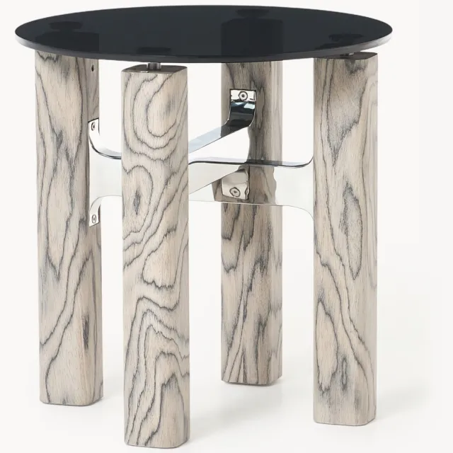 Westwing Collection Bijzettafel Sam met glazen blad Transparant, Zwart, Zilverkleurig