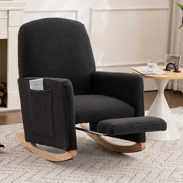 Welltin Schommelstoel met voetenbankje - relaxfauteuil - met voetenbank - schommelstoel voor binnen met hoge rugleuning voor de woonkamer - donkergrijze Donkergrijs