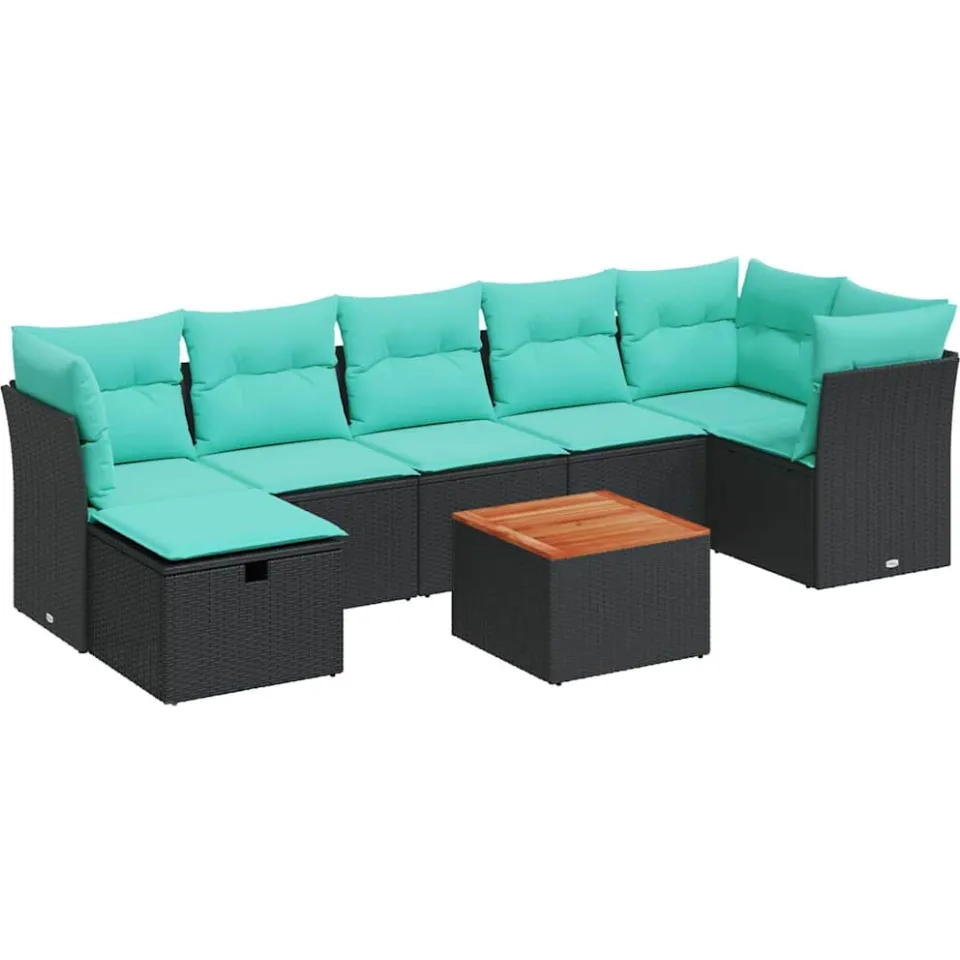 vidaXL 8-delige Loungeset met kussens poly rattan zwart, foto 3