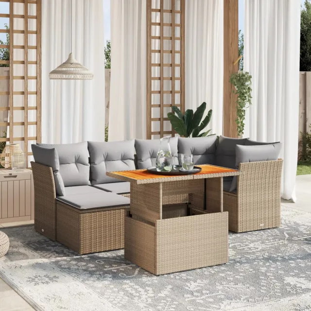vidaXL 7-delige Loungeset met kussens poly rattan beige, foto 2
