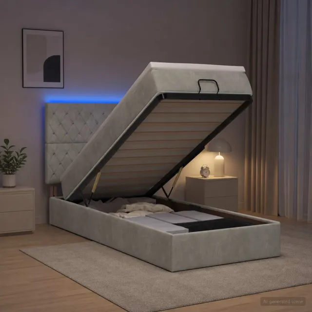 vidaXL Ottoman Bed met Matrassen en LED Lichtgrijs 80 x 200 cm fluweel