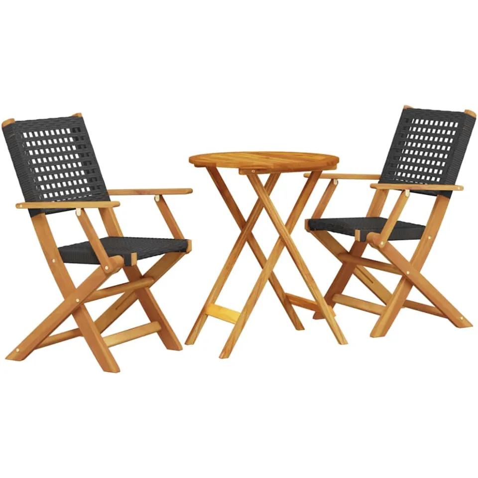 vidaXL 3-delige Bistroset poly rattan en massief hout zwart, foto 3
