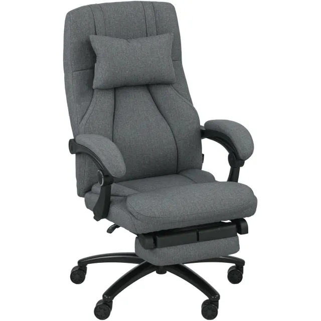 Vinona Bureaustoel met massagefunctie - Met 2 vibratiepunten en USB-aansluiting - In hoogte verstelbaar - Rugleuning verstelbaar tot 130° - 64 x 74 x 109-117 cm - Donkergrijs