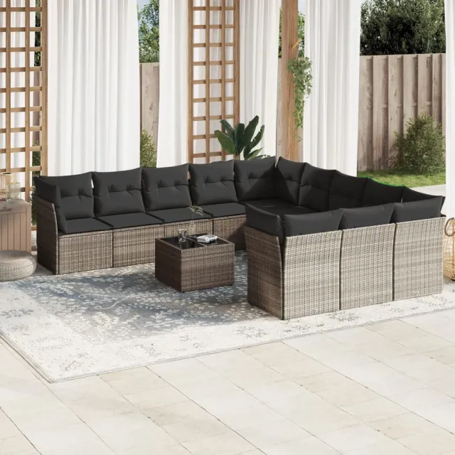 vidaXL 12-delige Loungeset met kussens poly rattan lichtgrijs grijs, foto 2
