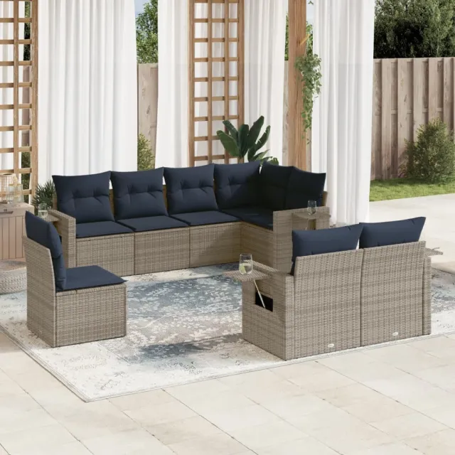 vidaXL 8-delige Loungeset met kussens poly rattan grijs, foto 2