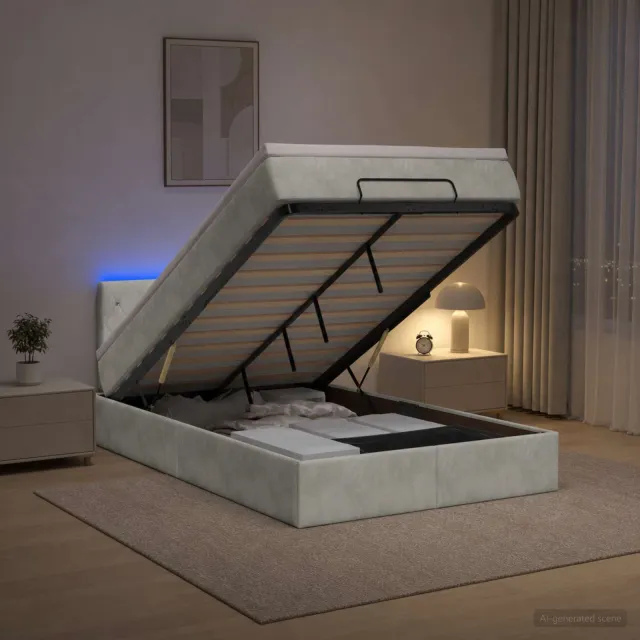vidaXL Ottoman Bed met Matrassen en LED Lichtgrijs 120 x 200 cm