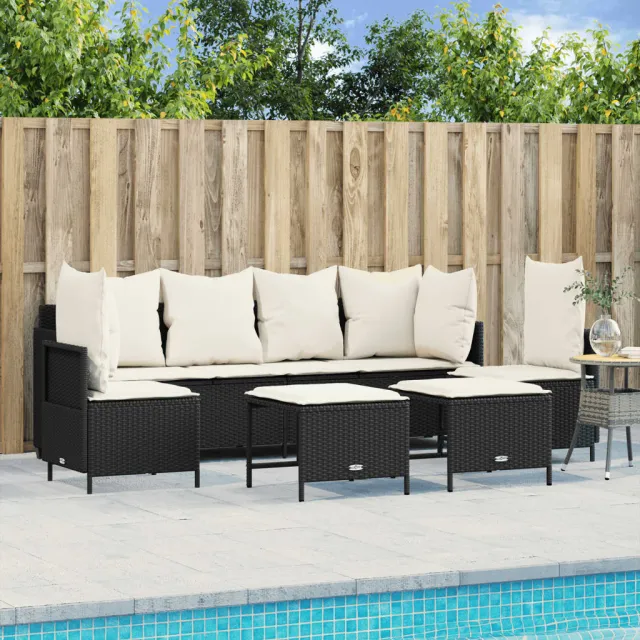 vidaXL 5-delige Loungeset met kussens poly rattan zwart, foto 2