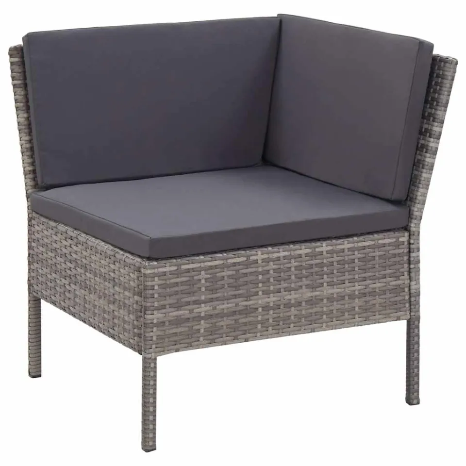 vidaXL 3-delige Loungeset met kussens poly rattan grijs, foto 3