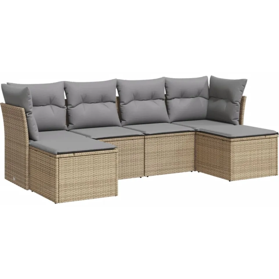 vidaXL 6-delige Loungeset met kussens poly rattan beige