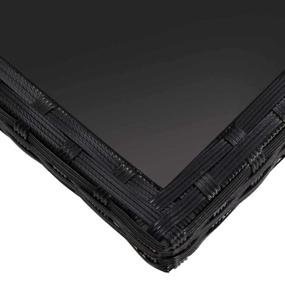 vidaXL Tuintafel poly rattan en glas zwart, foto 3