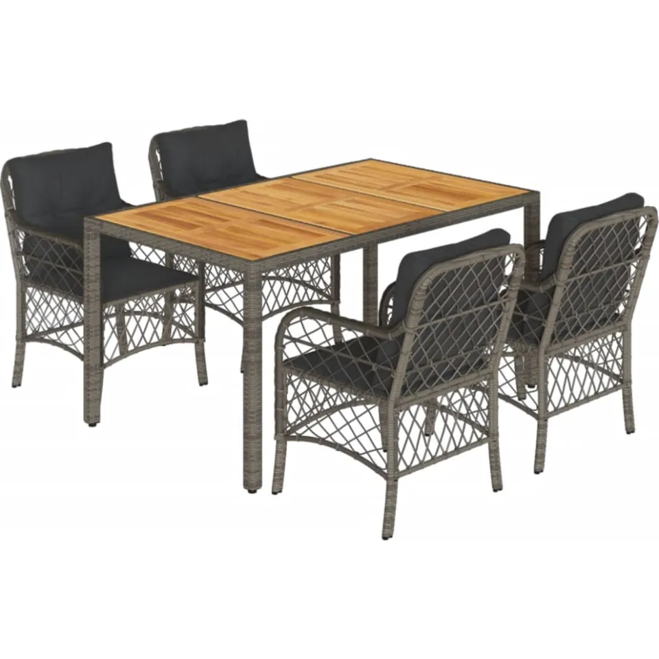 vidaXL 5-delige Tuinset met kussens poly rattan grijs, foto 3