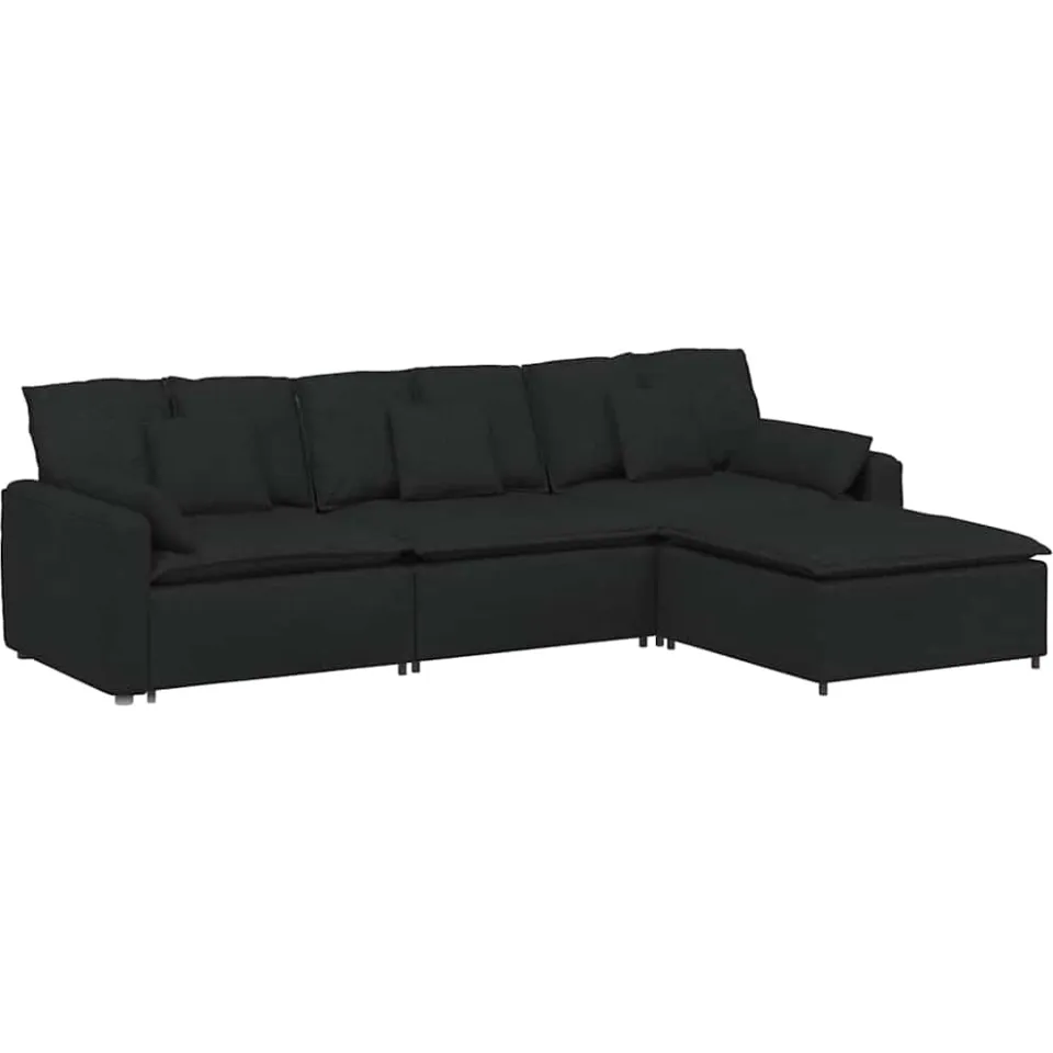vidaXL Modulaire bank met voetenbank en kussens zwart, foto 4