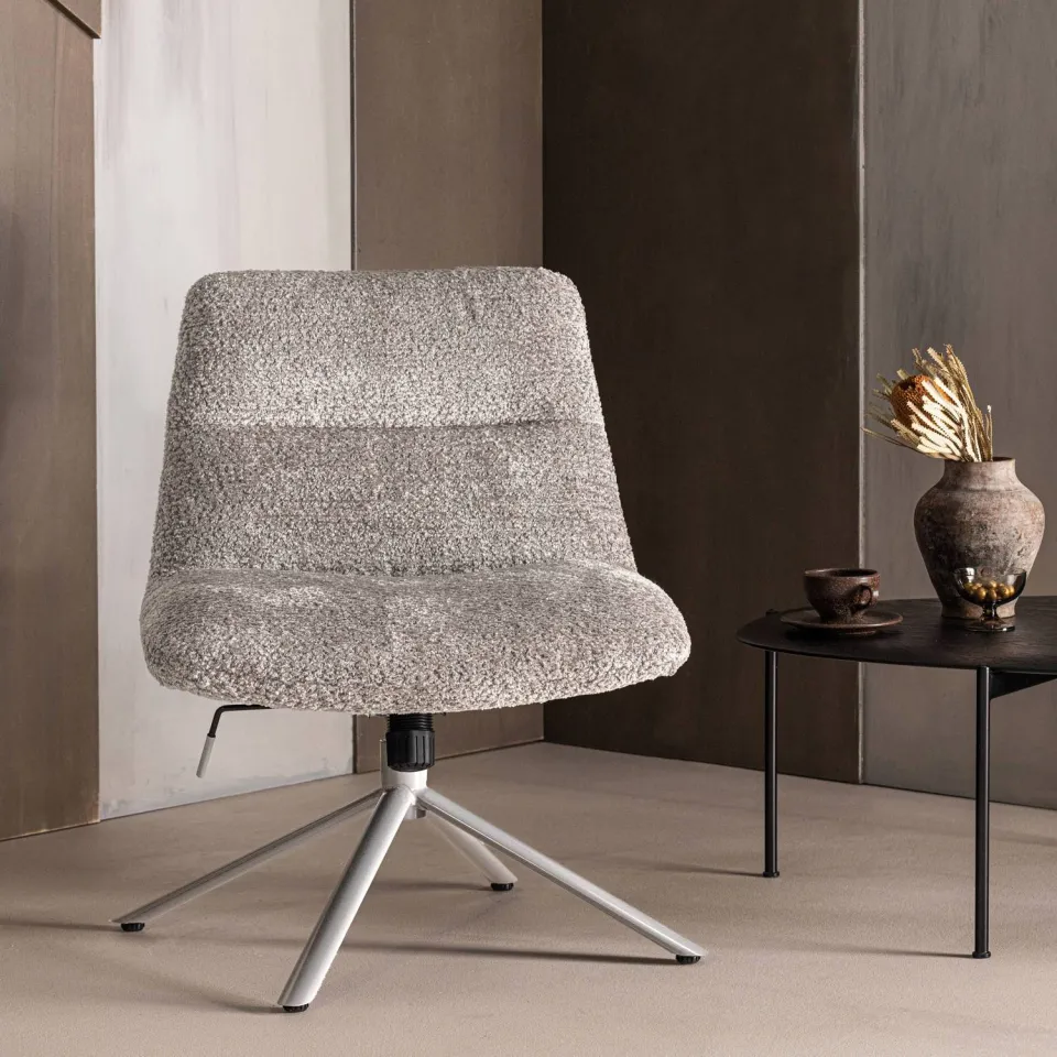 WOOOD Soren Draaifauteuil Verstelbaar - Wollig - Grijs - 82x73x62, foto 3