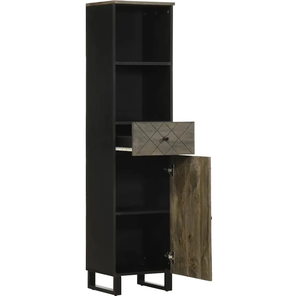vidaXL Badkamerkast 38x33x160 cm massief mangohout zwart, foto 2