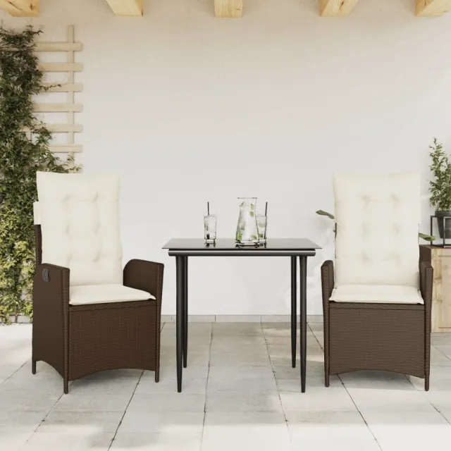 vidaXL 3-delige Tuinset met kussens poly rattan bruin, foto 2