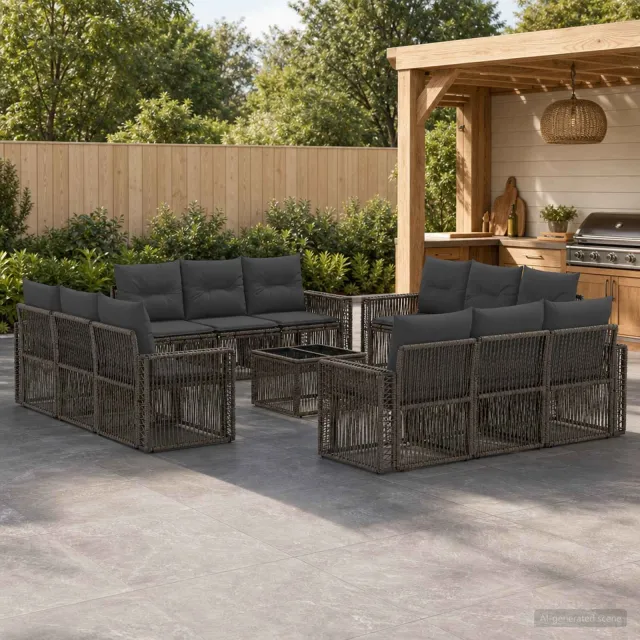 vidaXL Tuinbankenset 13 st 12-zits Grijs en Donkergrijs poly rattan, foto 2