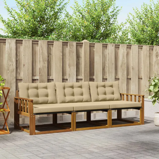 vidaXL Buiten bankenset 3 st 3-zits Natuurlijk en Beige