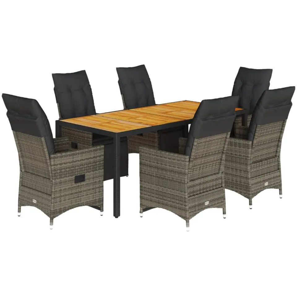 vidaXL 7-delige Bistroset met kussens poly rattan grijs, foto 3