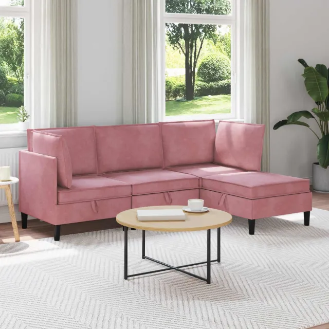 vidaXL Woonkamer Meubelset 4 st 210 x 140 x 82 cm Roze Fluweel