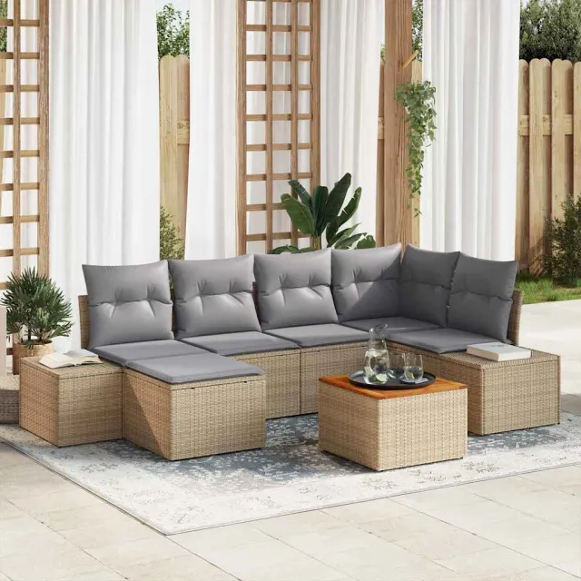 vidaXL Tuinbankenset 7 st Beige poly rattan, foto 2