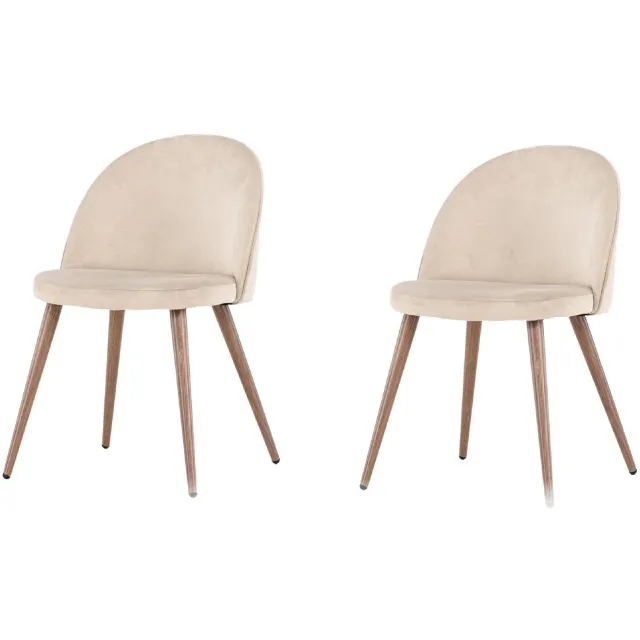 Nest of Nora Set van 2 - Nest of Nora Eetkamerstoelen velvet kuipstoelen met houtlook poten - Beige