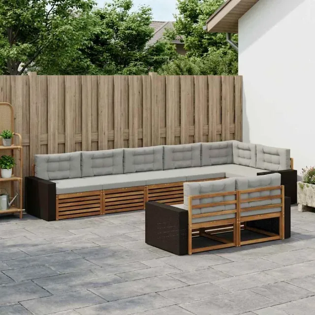 vidaXL Buiten bankenset 8 st 8-zits Naturel en lichtgrijs