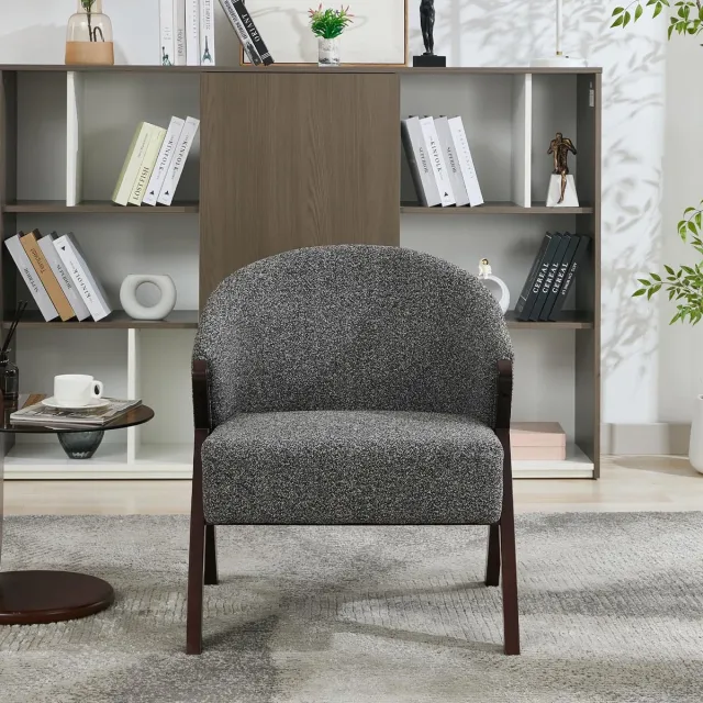 Triumpunpre Accent Fauteuil - Gestoffeerde Leesstoel Met Houten Walnoot Poten - Relax Fauteuil Voor Woonkamer Slaapkamer Kantoor - Diep Walnoothouten Voet | Linnen | Grijs