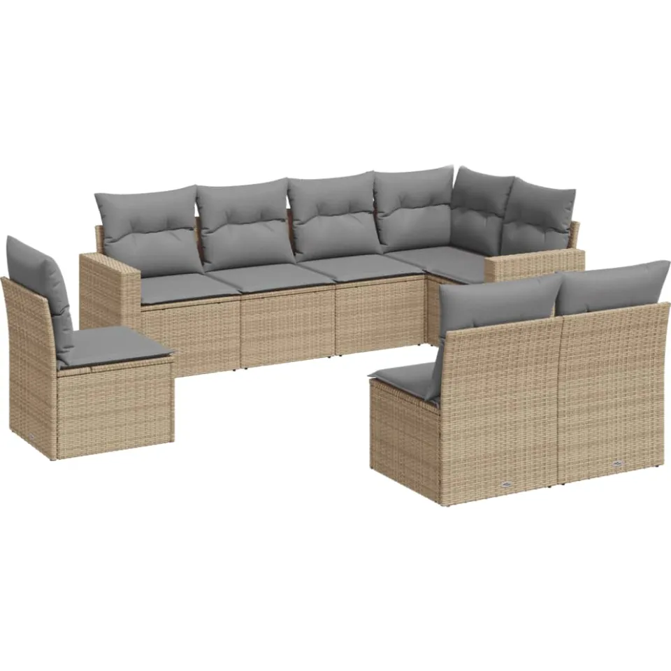 vidaXL 8-delige Loungeset met kussens poly rattan beige, foto 3