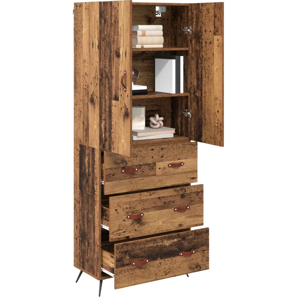 vidaXL Highboard Oud Hout 69,5 x 34 x 180 cm Bewerkt hout Bruin
