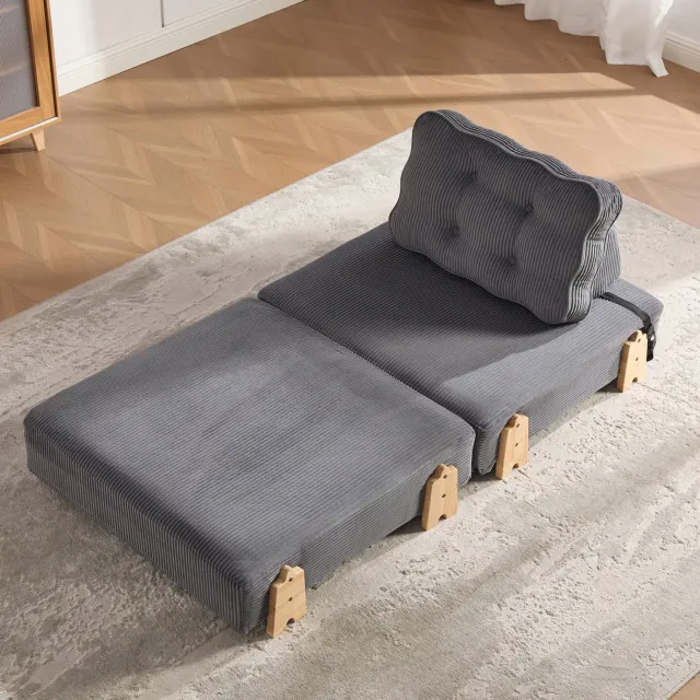 CHICFURN Fauteuil - Uitklapbaar - Houten onderstel - Donkergrijs
