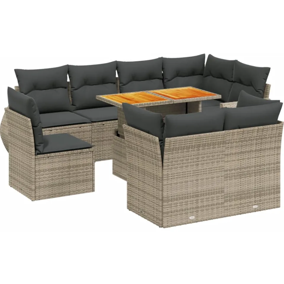 vidaXL 9-delige Loungeset met kussens poly rattan grijs, foto 3