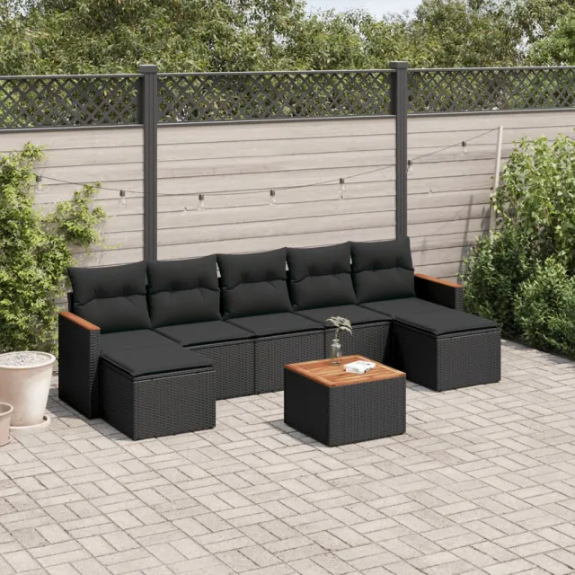 vidaXL 8-delige Loungeset met kussens poly rattan zwart, foto 2