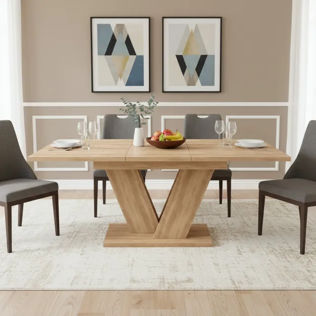DESMIU Eettafel - Uitschuifbaar Ontwerp Met Stevige Constructie - Voor 4 Tot 8 Personen In Woonkamer En Eetkamer - MDF - Eiken - 140 Tot 180 X 80 Cm Eikenkleur