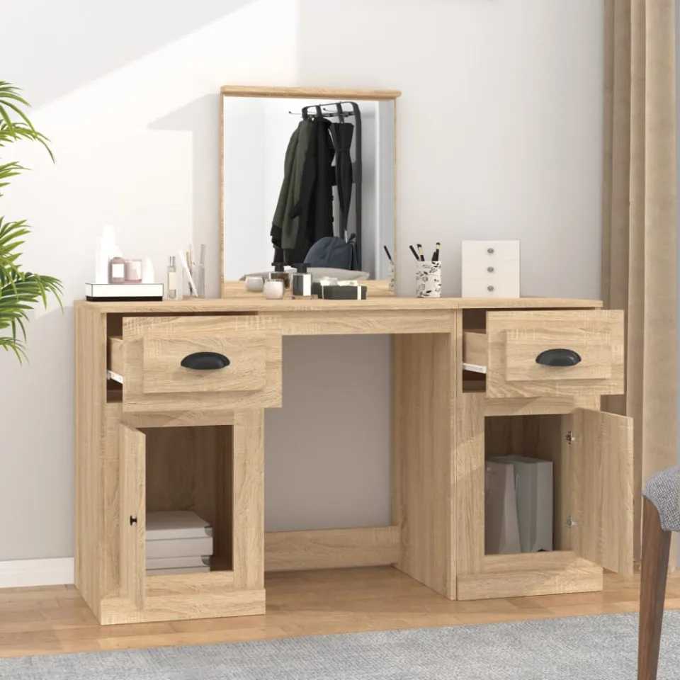 vidaXL Kaptafel met spiegel 130x50x132,5 cm sonoma eikenkleurig, foto 3