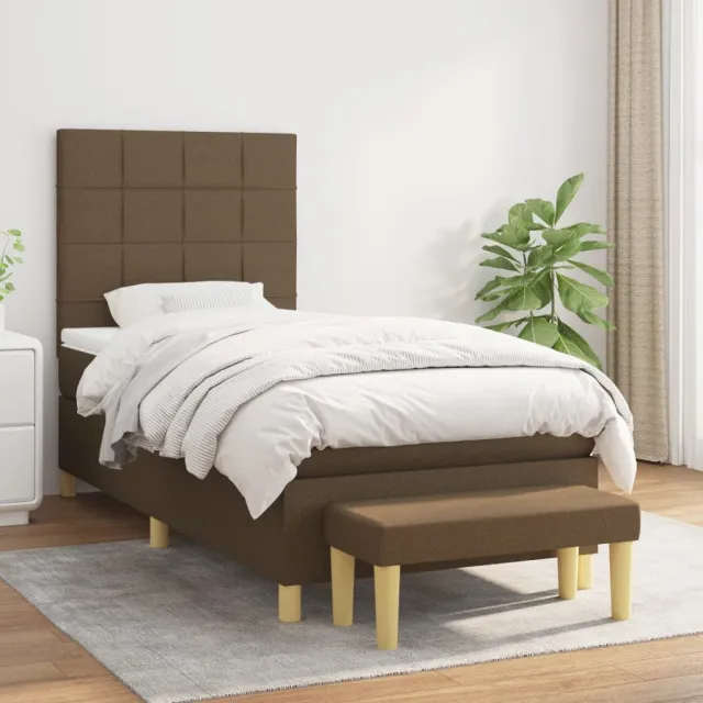 vidaXL Boxspring met matras stof donkerbruin 90x190 cm bruin