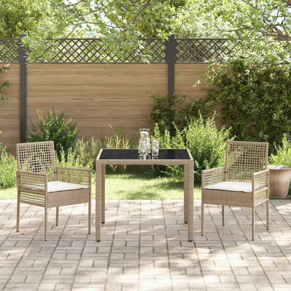 vidaXL Tuin eettafelset 3 st Beige poly rattan, foto 3