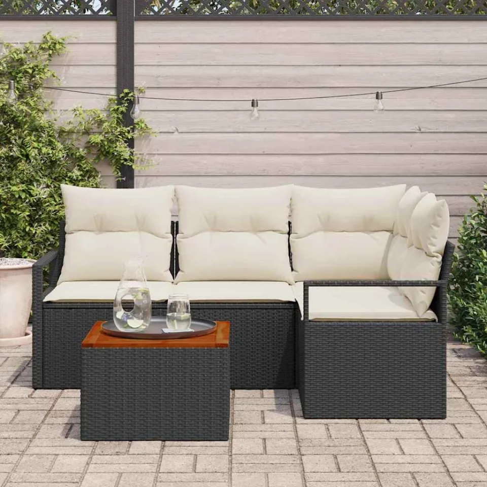 vidaXL Tuinbankenset 5 st Zwart poly rattan, foto 2