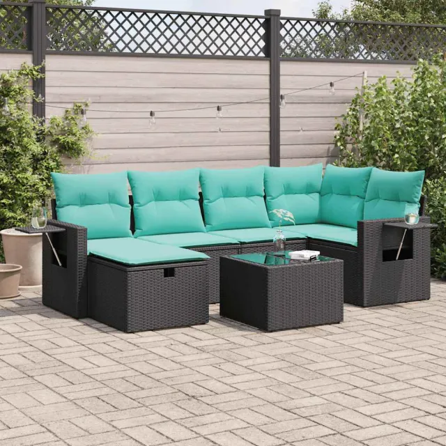 vidaXL 7-delige Loungeset met kussens poly rattan zwart, foto 2