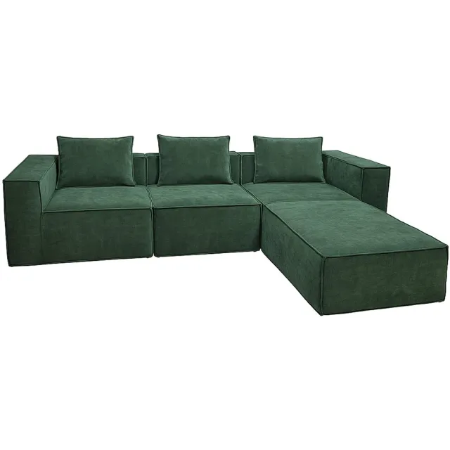 MCW L-bank MCW-O54, loungebank met ottomane, modulair uitbreidbaar rechts/links, stof/textiel 63x270x190cm ~ groen