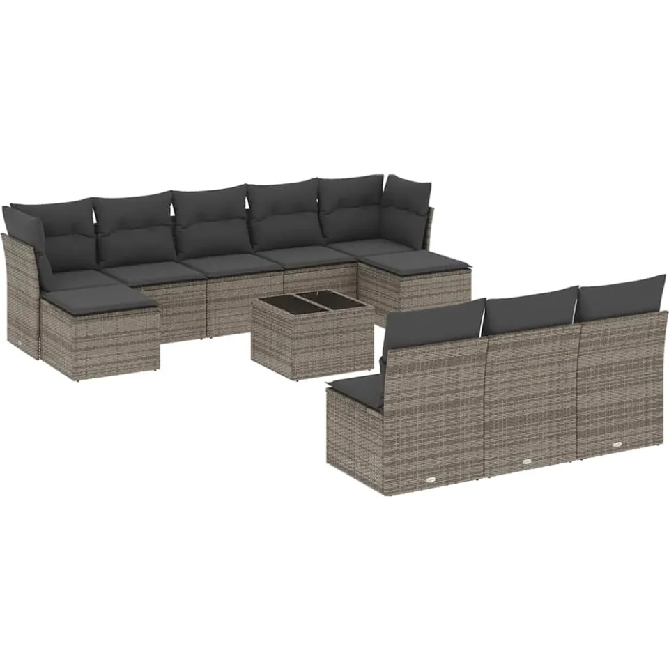 vidaXL 11-delige Loungeset met kussens poly rattan grijs, foto 3
