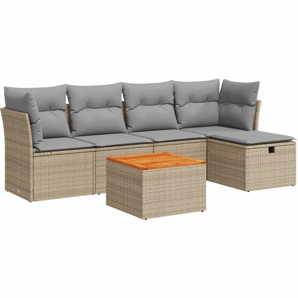 vidaXL 6-delige Loungeset met kussens poly rattan beige, foto 3
