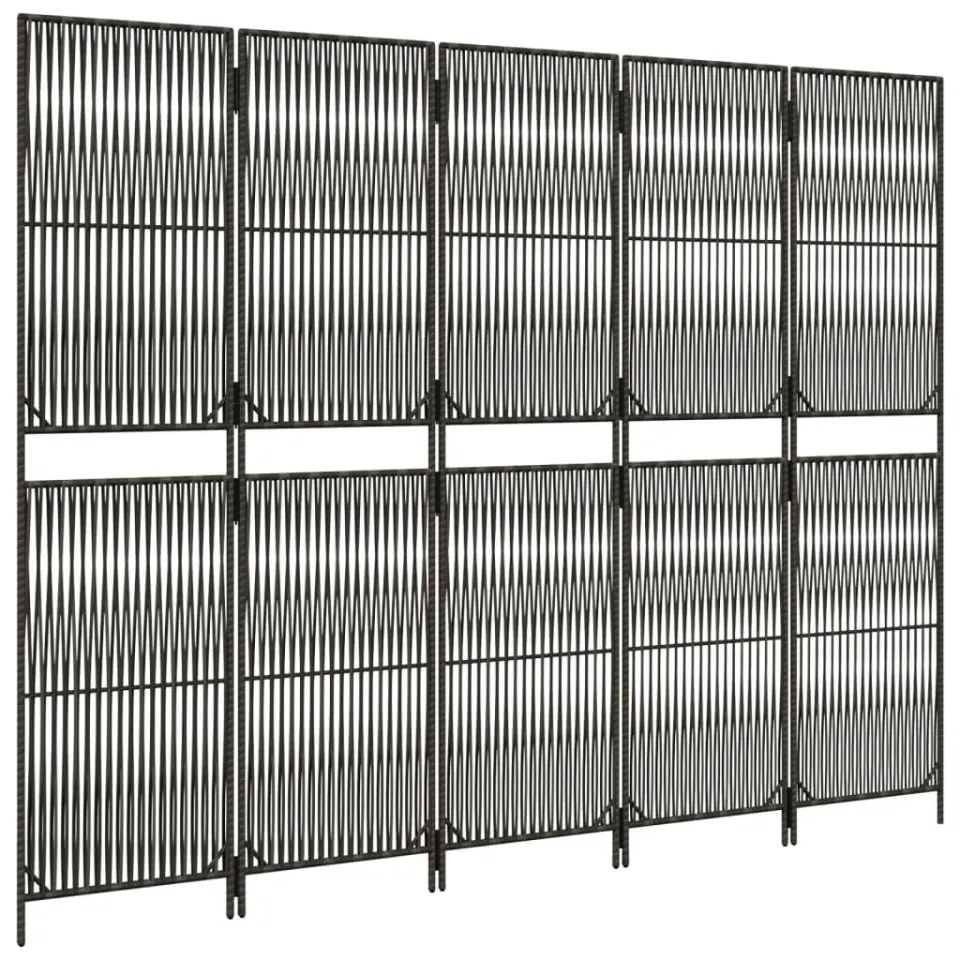 vidaXL Kamerscherm 5 panelen poly rattan grijs, foto 4